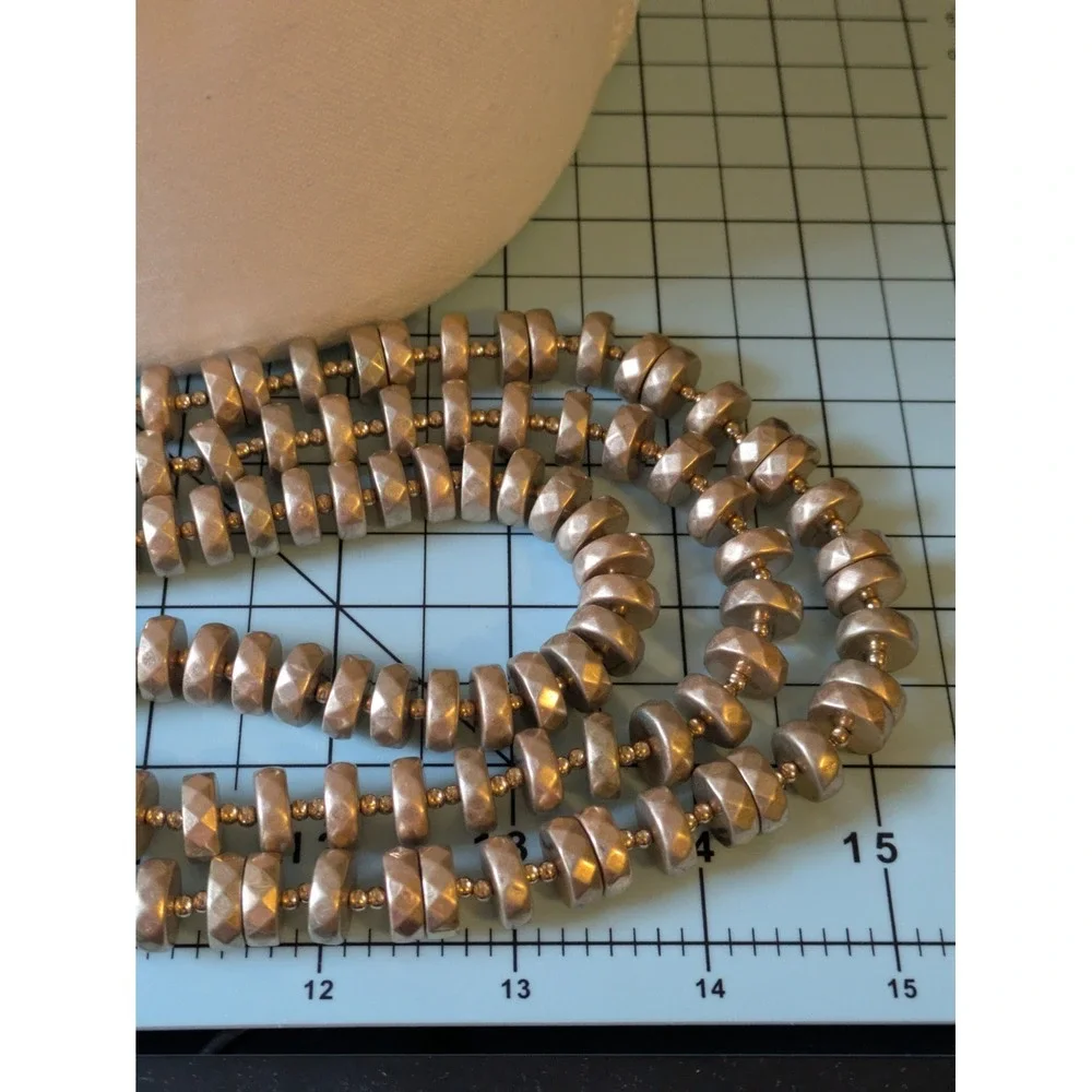 Chicos Multi Strand Statement Necklace In Matte Gold Tone Chunky Round Discs 26